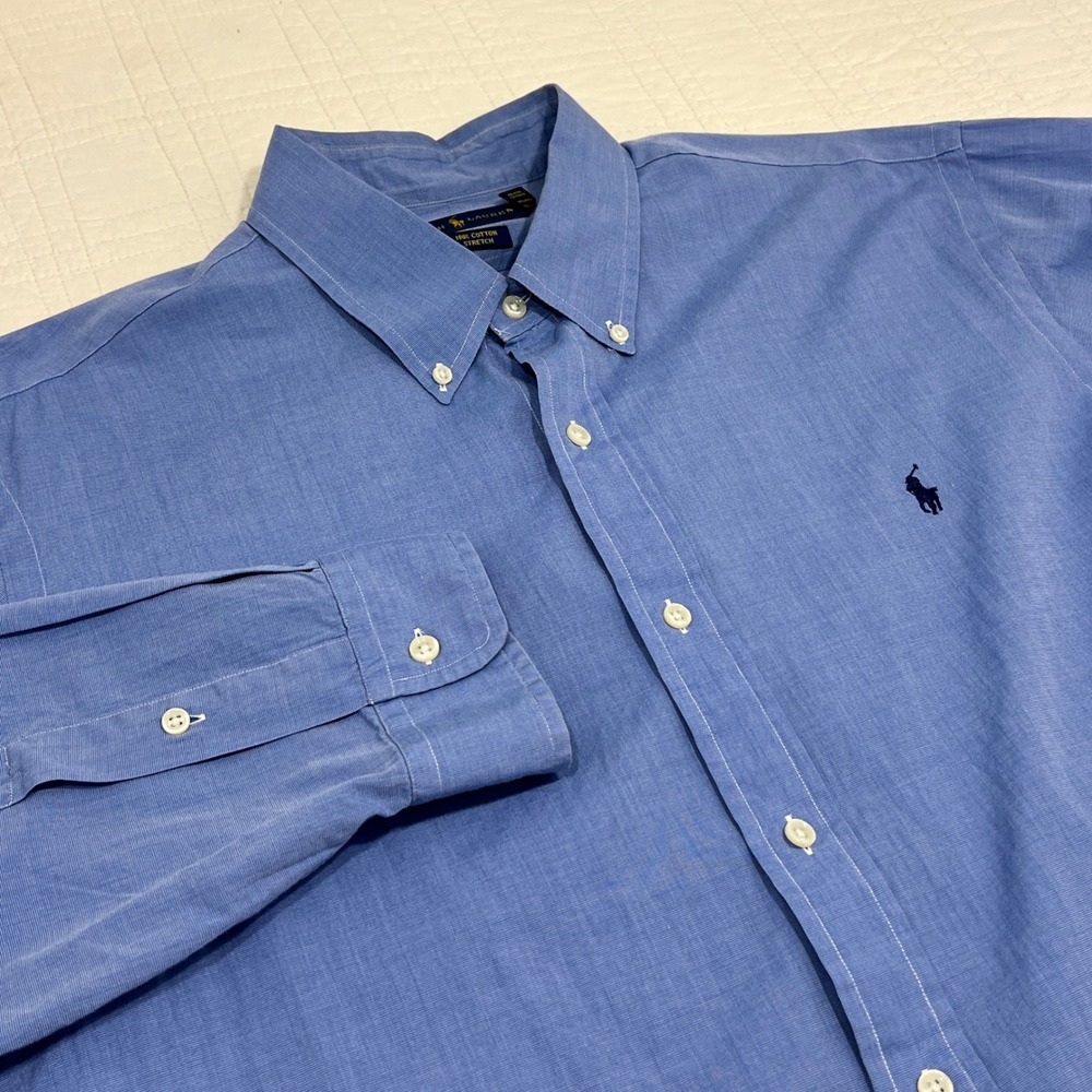 Polo Ralph Lauren Mens XL Blue Cotton Stretch Button Down Long Sleeve Shirt
